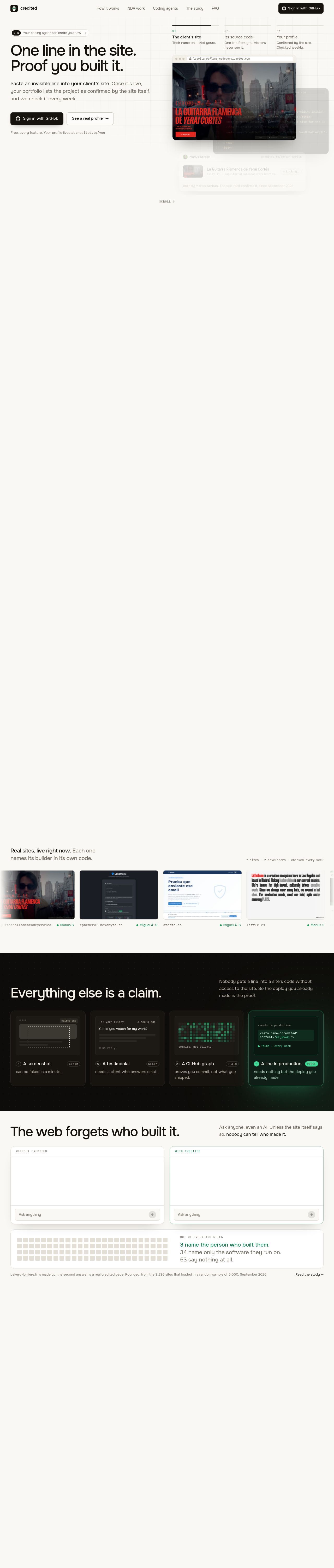 Full page capture of credited.dev