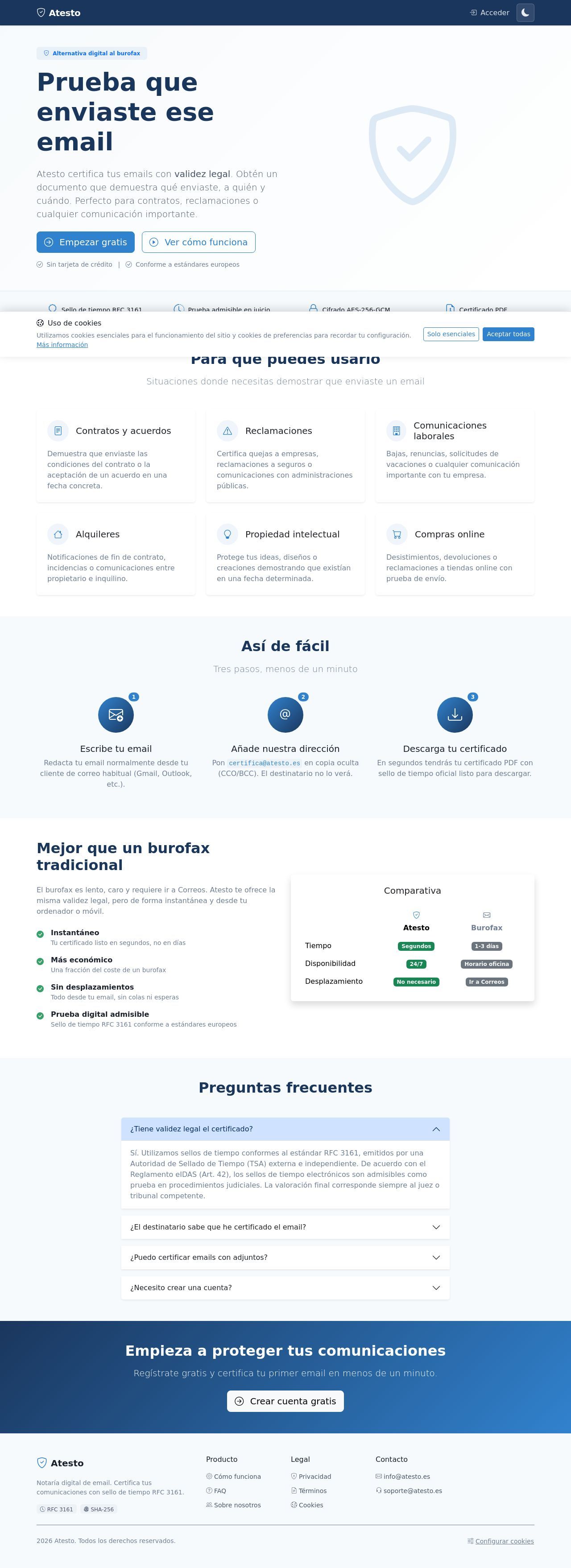 Full page capture of atesto.es