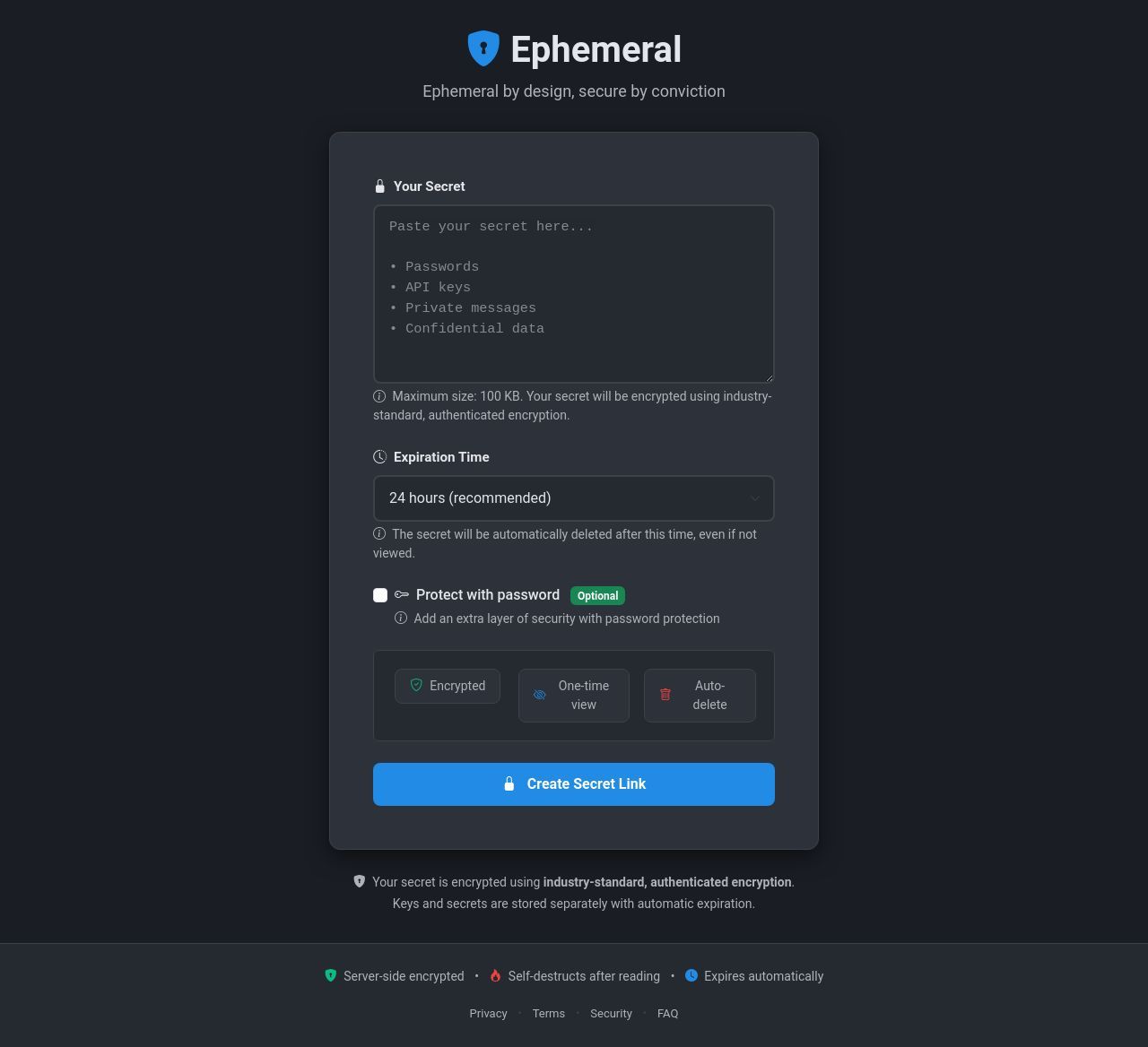 Full page capture of ephemeral.hexabyte.sh